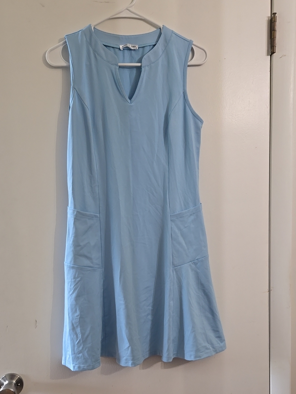 Sleeveless Light Blue Shift Dress with Pockets